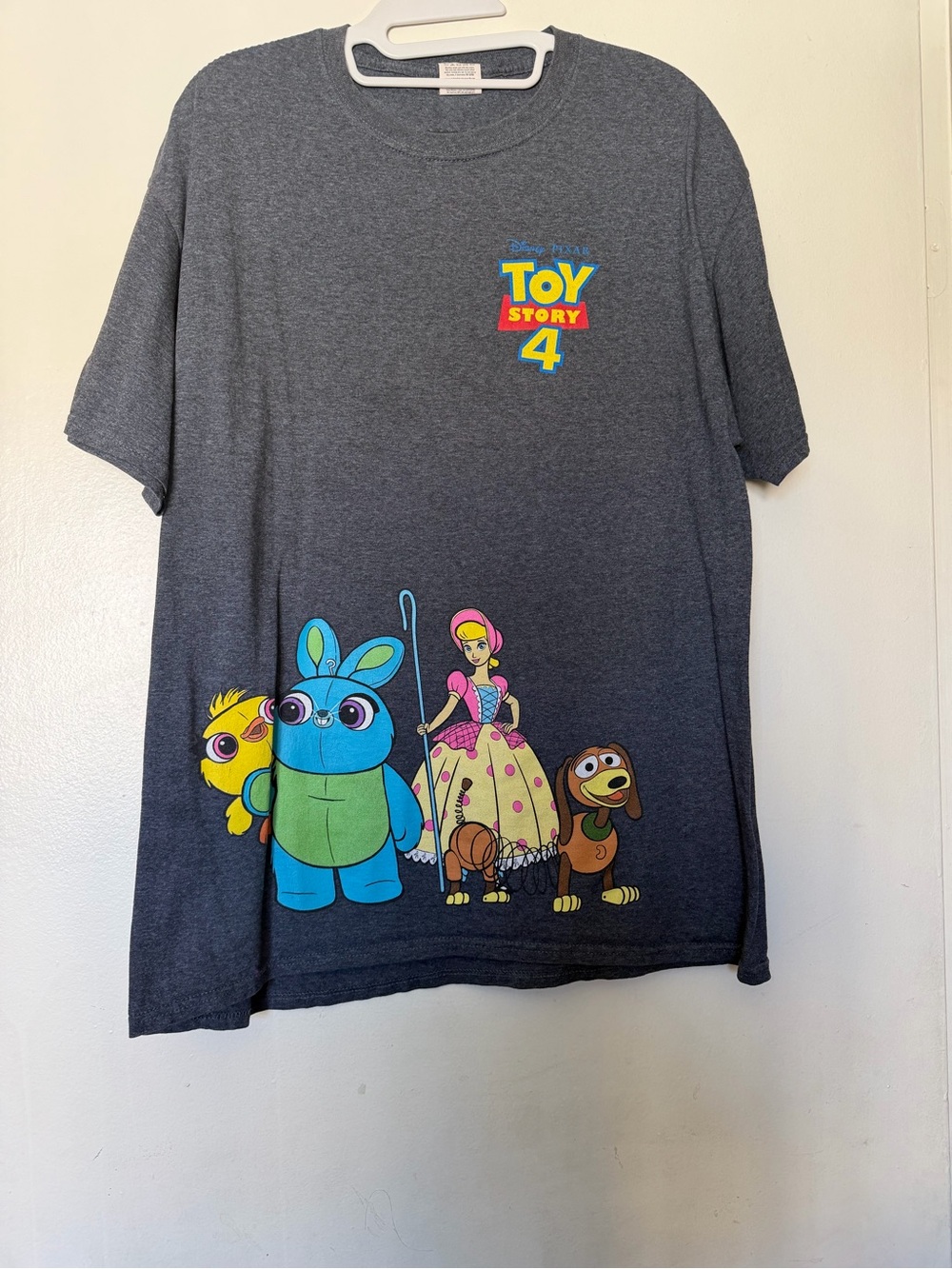 Disney Pixar Toy Story 4 Graphic Tee Woody Buzz Bunny Ducky Gray Size Large
